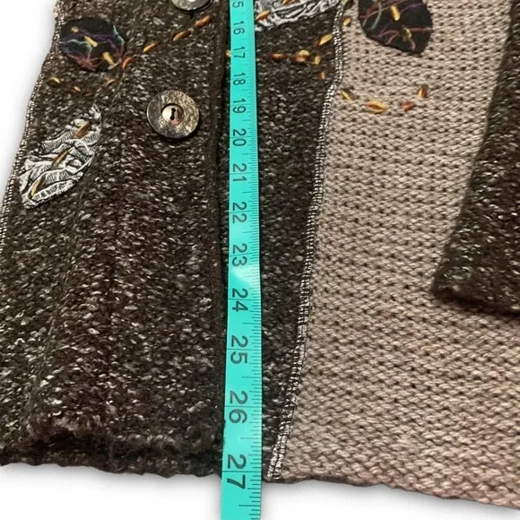 Keren Hart coffee Color cardigan sweater, faux fur collar. Large - Picture 12 of 16